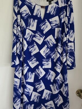 Alfani Blue & White Brushstroke Shift Dress Xl
